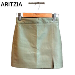 Aritzia Wilfred Leather Mini Skirt Sage